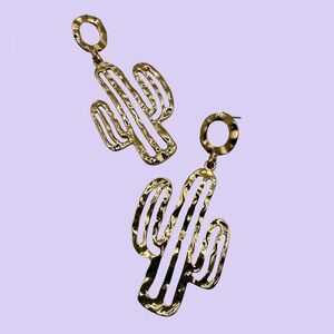 Gold Cactus Design Earrings